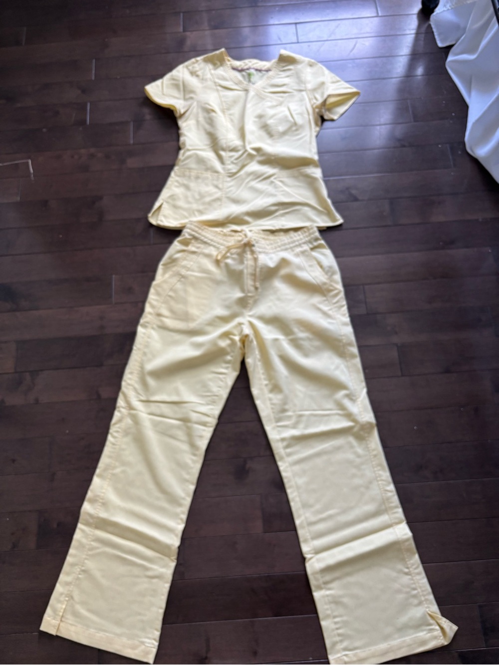 healing hands Pale Yellow Wide-Leg Drawstring Scrub Pants